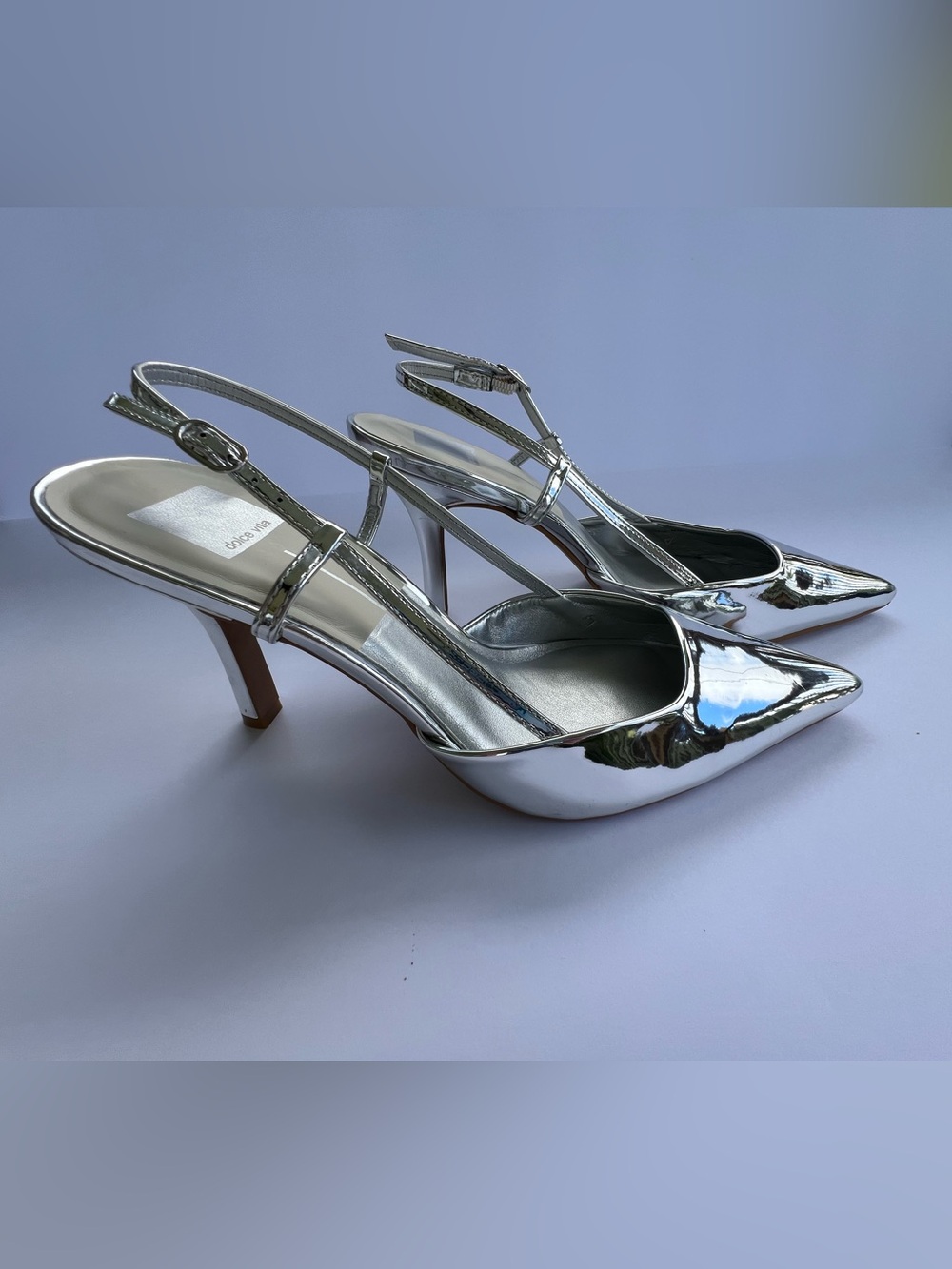 Dolce Vita Metallic Silver Pointed Slingback Heels